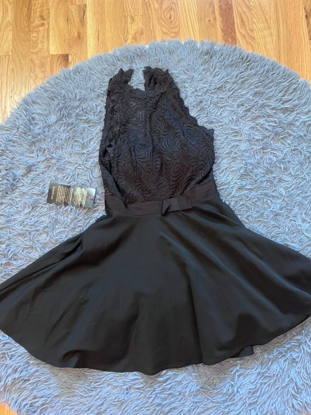 Bebe Black Lace Babydoll Fit & Flare Mini Party Dress Size 6 NWT